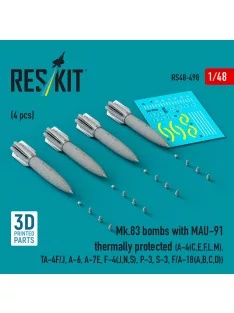   Reskit - Mk.83 bombs with MAU-91 thermally protected (4 pcs) (A-4(C,E,F,L,M) TA-4F/J A-6 A-7E F-4(J,N,S) P-3 S-3 F/A-18(A,B,C,D)) (3D printed)