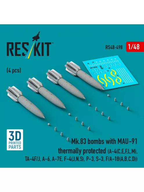 Reskit - Mk.83 bombs with MAU-91 thermally protected (4 pcs) (A-4(C,E,F,L,M) TA-4F/J A-6 A-7E F-4(J,N,S) P-3 S-3 F/A-18(A,B,C,D)) (3D printed)