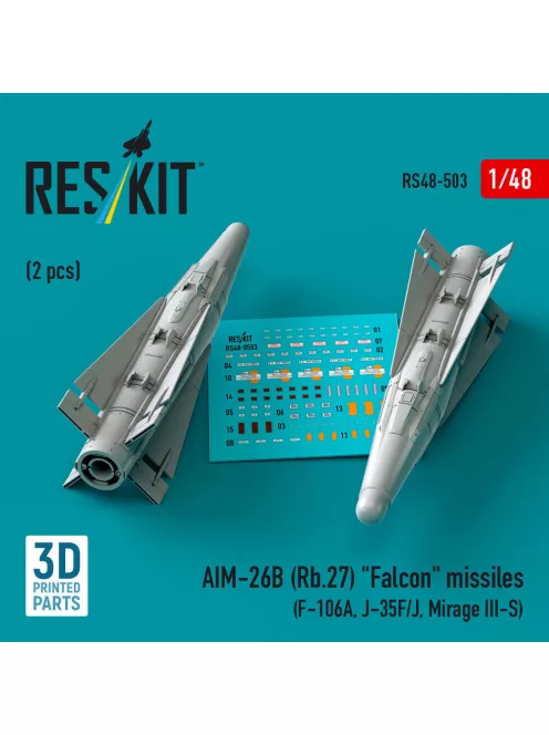 Reskit - AIM-26B (Rb.27) Falcon missiles (2 pcs) (F-106A J-35F/J Mirage III-S) (3D Printed)