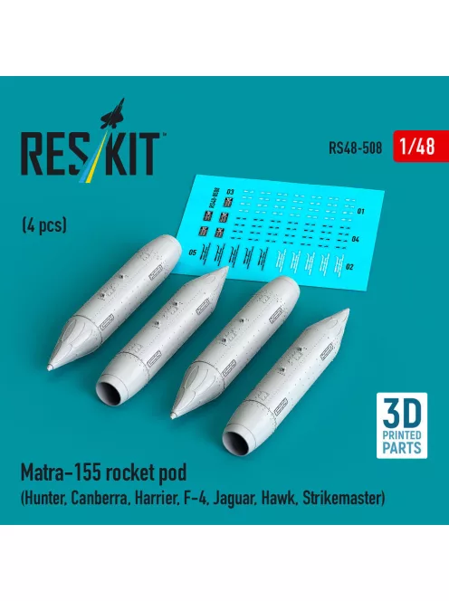 Reskit - Matra-155 rocket pod (4 pcs) (Hunter Canberra Harrier F-4 Jaguar Hawk Strikemaster) (3D Printed)