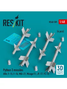   Reskit - Python 3 missiles (4 pcs) (Kfir, F-15, F-16, MiG-21, Mirage F.1, JF-17, FC-1) (3D Printed)