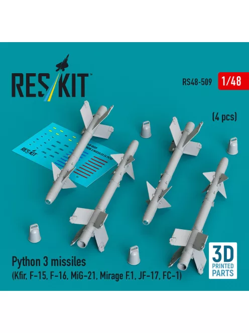 Reskit - Python 3 missiles (4 pcs) (Kfir, F-15, F-16, MiG-21, Mirage F.1, JF-17, FC-1) (3D Printed)