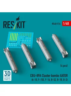   Reskit - CBU-89A cluster bombs GATOR (4 pcs) (A-10 F-15E F-16 B-52 B-1B B-2) (3D Printed)