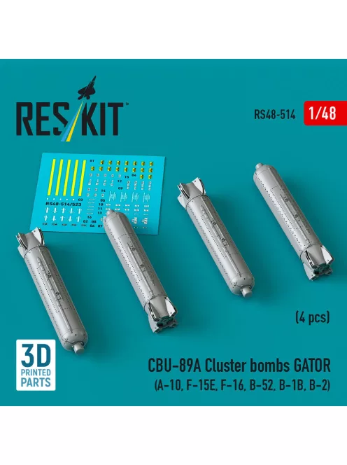 Reskit - CBU-89A cluster bombs GATOR (4 pcs) (A-10 F-15E F-16 B-52 B-1B B-2) (3D Printed)