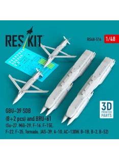   Reskit - GBU-39 SDB (8 pcs) and BRU-61 (2 pcs) (Su-27 MiG-29 F-16 F-15E F-22 F-35 Tornado JAS-39 A-10 AC-130W B-1B B-2 B-52) (3D Printed)