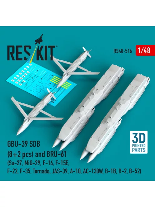Reskit - GBU-39 SDB (8 pcs) and BRU-61 (2 pcs) (Su-27 MiG-29 F-16 F-15E F-22 F-35 Tornado JAS-39 A-10 AC-130W B-1B B-2 B-52) (3D Printed)