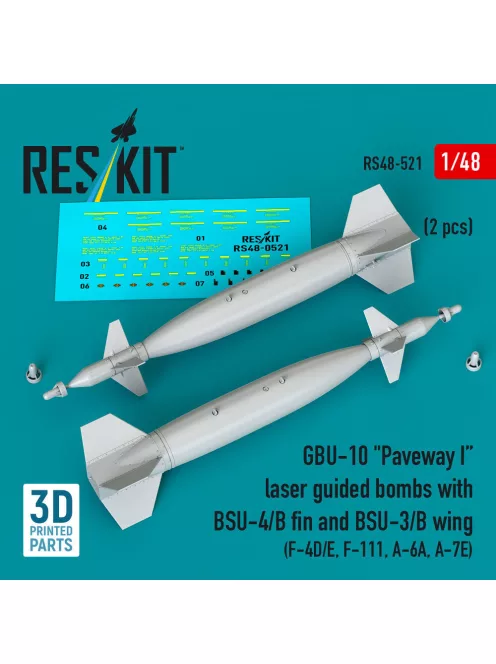 Reskit - GBU-10 Paveway I laser guided bombs with BSU-4/B fin and BSU-3/B wing (2 pcs) (F-4D/E, F-111, A-6A, A-7E) (3D Printed)