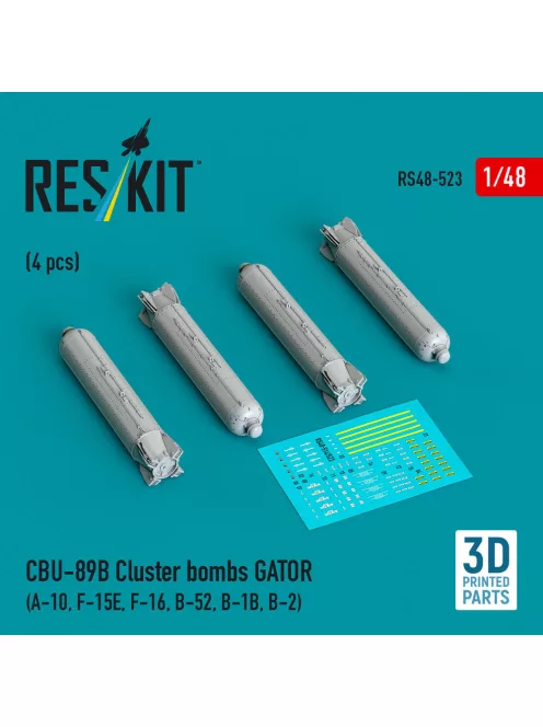 Reskit - CBU-89B cluster bombs GATOR (4 pcs) (A-10 F-15E F-16 B-52 B-1B B-2) (3D Printed)
