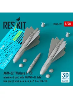   Reskit - AGM-62 Walleye II ER missiles (2 pcs) with AN/AWG-16 data link pod (1 pcs) (A-4 A-6 A-7 F-4 F/A-18) (3D Printed)
