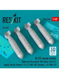   Reskit - BL755 cluster bombs (4 pcs) (Alpha Jet, Buccaneer, BAE Hawk, Fiat G.91, Jaguar, Harrier, Hunter, F-4, F-5, MB-339, Tornado, J-22, MiG-27) (3D Printed)