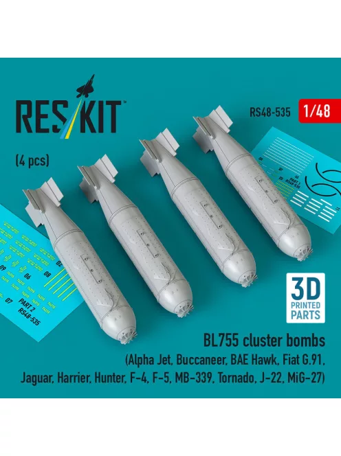 Reskit - BL755 cluster bombs (4 pcs) (Alpha Jet, Buccaneer, BAE Hawk, Fiat G.91, Jaguar, Harrier, Hunter, F-4, F-5, MB-339, Tornado, J-22, MiG-27) (3D Printed)