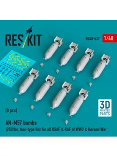   Reskit - AN-M57 bombs (250 lbs box-type fin) for all USAF & RAF of WW2 & Korean War (8 pcs) (3D Printed)