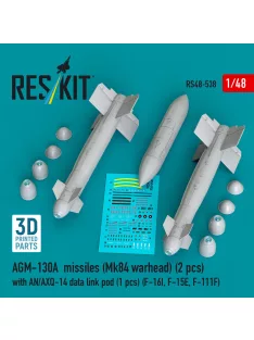   Reskit - AGM-130A missiles (2 pcs) (Mk84 warhead) with AN/AXQ-14 data link pod (1 pcs) (F-16I F-15E F-111F) (3D Printed)