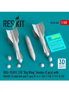  Reskit - GBU-15(V)1, 2/B Big Wing bombs (2 pcs) with AN/AXQ-14 data link pod (1 pcs) (F-4, F-15E, F-16I, F-111, B-52) (3D Printed)