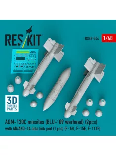   Reskit - AGM-130C missiles (2 pcs) (BLU-109 warhead) with AN/AXQ-14 data link pod (1 pcs) (F-16I F-15E F-111F) (3D Printed)