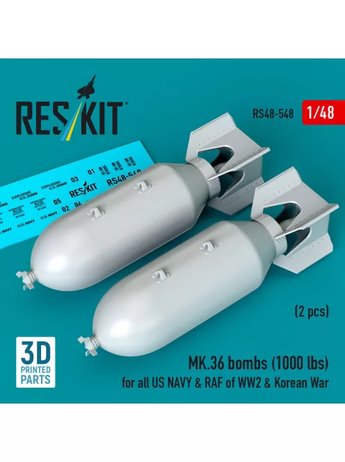 Reskit - MK.36 bombs (2 pcs) (1000 lbs) for all US NAVY & RAF of WW2 & Korean War (3D Printed)