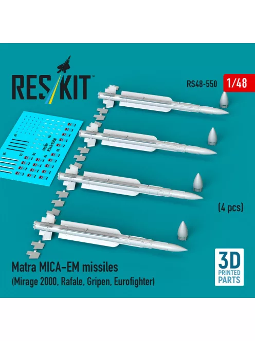 Reskit - Matra MICA-EM missiles (4 pcs) (Mirage 2000 Rafale Gripen Eurofighter) (3D Printed)
