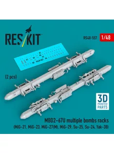   Reskit - MBD2-67U multiple bombs racks (2 pcs) (MiG-21, MiG-23, MiG-27(?), MiG-29, Su-25, Su-24, Yak-38) (3D Printed)