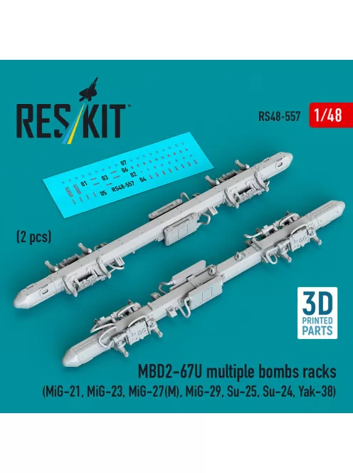 Reskit - MBD2-67U multiple bombs racks (2 pcs) (MiG-21, MiG-23, MiG-27(?), MiG-29, Su-25, Su-24, Yak-38) (3D Printed)