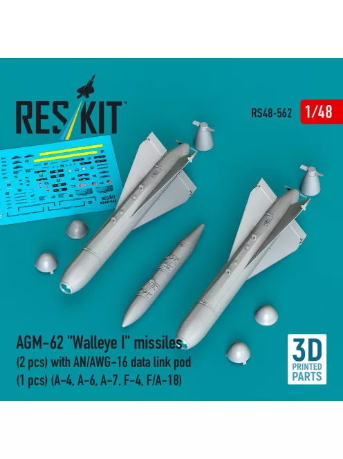 Reskit - AGM-62 Walleye I missiles (2 pcs) with AN/AWG-16 data link pod (1 pcs) (A-4 A-6 A-7 F-4 F/A-18) (3D Printed)