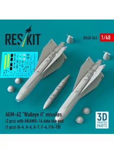   Reskit - AGM-62 Walleye II missiles (2 pcs) with AN/AWG-16 data link pod (1 pcs) (A-4, A-6, A-7, F-4, F/A-18) (3D Printed)