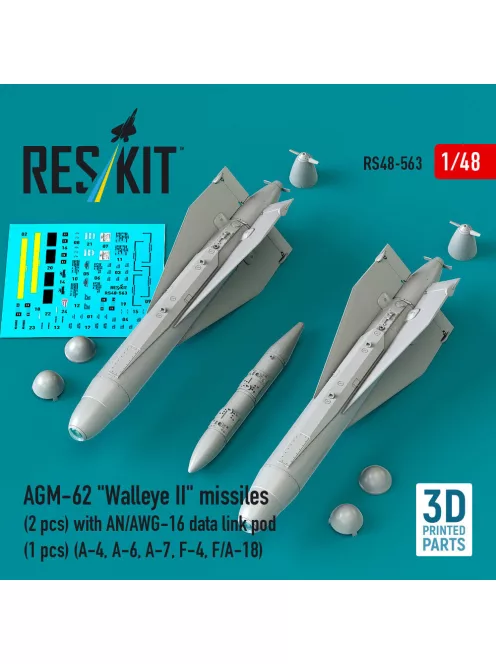 Reskit - AGM-62 Walleye II missiles (2 pcs) with AN/AWG-16 data link pod (1 pcs) (A-4, A-6, A-7, F-4, F/A-18) (3D Printed)