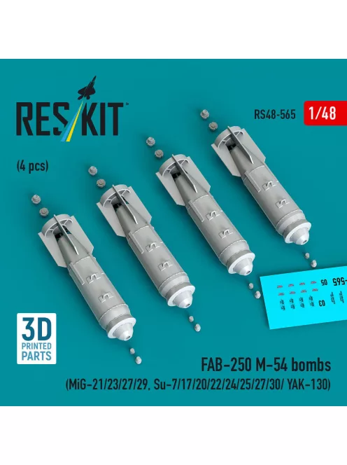 Reskit - FAB-250 ?-54 bombs (4 pcs) (MiG- / Su- / / / / YAK-130) (3D Printed)