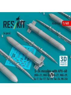   Reskit - S-24 missiles with APU-68 (4 pcs) (MiG-21 MiG-23 MiG-27 MiG-29 Su-7 Su-17 Su-25 Su-24 Mi-24) (3D Printed)