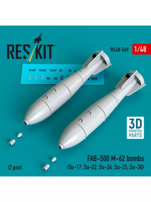 Reskit - FAB-500 M-62 bombs (2 pcs) (Su-17, Su-22, Su-24, Su-25, Su-30) (3D Printed)