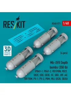   Reskit - Mk-XVII Depth bombs (350 lb) (4 pcs) (PB4Y-1, PB4Y-2, PBY/PBN, PB2Y, SB2C, SOC, SO3C, SC, SBD, JRF, J4F, TBF/TBM, PV-1, PV-2, PBM, PBJ, OS2U, SB2U ) (3D Printed)