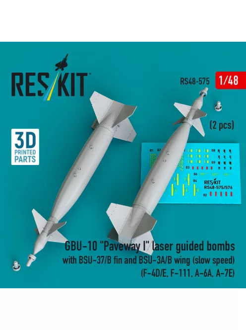 Reskit - GBU-10 Paveway I laser guided bombs with BSU-37/B fin and BSU-3A/B wing (slow speed) (2 pcs) (F-4D/E, F-111, A-6A, A-7E) (3D Printed)
