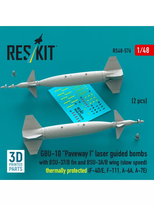 Reskit - GBU-10 Paveway I laser guided bombs with BSU-37/B fin and BSU-3A/B wing (slow speed) thermally protected (2 pcs) (F-4D/E, F-111, A-6A, A-7E) (3D Printed)
