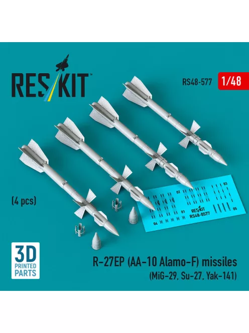 Reskit - R-27EP (AA-10 Alamo-F) missiles (4 pcs) (MiG-29 Su-27 Yak-141) (3D Printed)