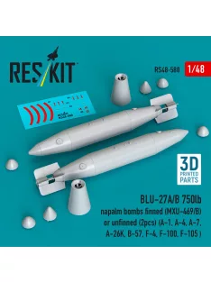   Reskit - BLU-27A/B 750lb napalm bombs finned (MXU-469/B) or unfinned (2pcs) (A-1, A-4, A-7, A-26K, B-57, F-4, F-100, F-105 ) (3D Printed)