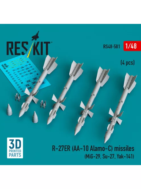 Reskit - R-27ER (AA-10 Alamo-C) missiles (4 pcs) (MiG-29 Su-27 Yak-141) (3D Printed)