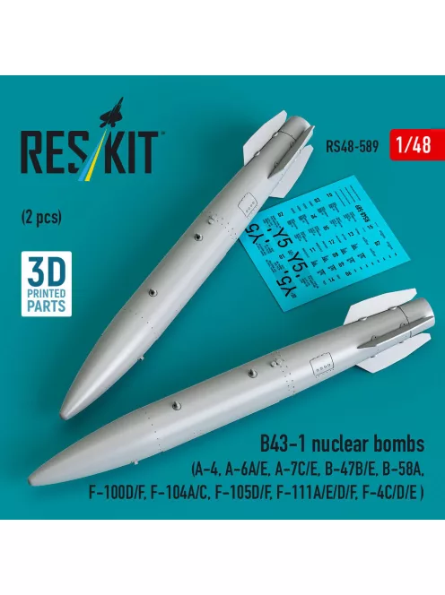 Reskit - B43-1 nuclear bombs (2 pcs) (A-4, A-6A/E, A-7C/E, B-47B/E, B-58A, F-100D/F, F-104A/C, F-105D/F, F-111A/D/E/F, F-4C/D/E ) (3D Printed)