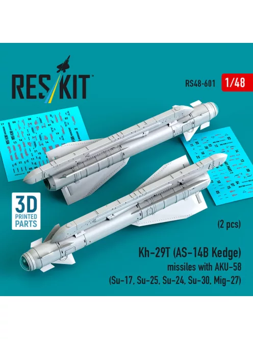 Reskit - Kh-29T (AS-14B Kedge) missiles with AKU-58 (2 pcs) (Su-17 Su-25 Su-24 Su-30 Mig-27) (3D Printed)