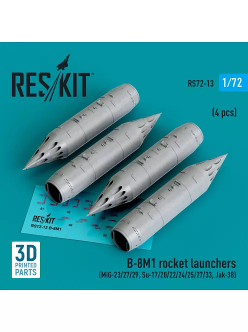 Reskit - B-8M1 rocket launchers (4 pcs) (MiG- /29 Su- / / /33 Jak-38) (3D Printed)
