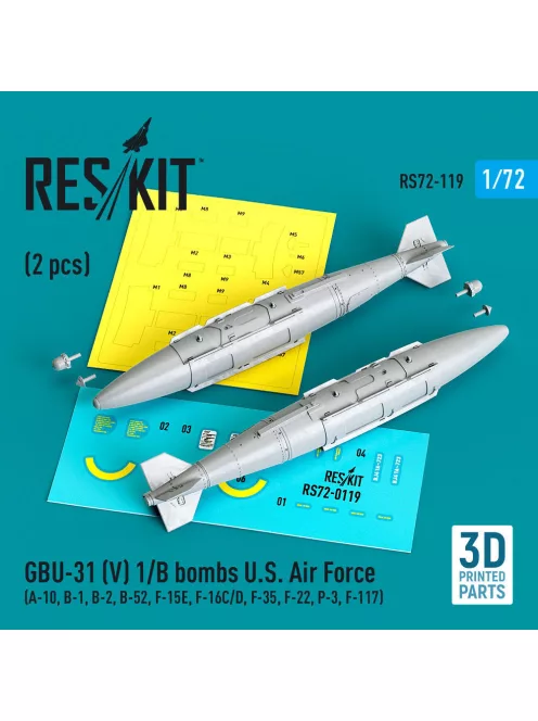 Reskit - GBU-31 (V) 1/B bombs U.S. Air Force (2 pcs) (A-10 B-1 B-2 B-52 F-15E F-16C/D F-35 F-22 P-3 F-117) (3D Printed)
