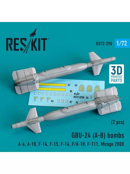 Reskit - GBU-24 (A-B) bombs (2 pcs) (A-6 A-10 F-14 F-15 F-16 F/A-18 F-111 Mirage 2000) (3D Printed)