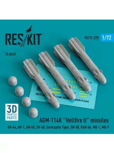   Reskit - AGM-114K Hellfire II missiles (4 pcs) (AH-64, AH-1, UH-60, SH-60, Eurocopter Tiger, OH-58, RAH-66, MQ-1, MQ-9) (3D Printed)