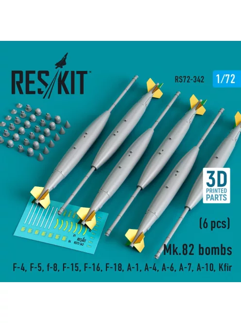 Reskit - Mk.82 bombs (6 pcs) (F-4 F-5 F-8 F-15 F-16 F-18 A-1 A-4 A-6 A-7 A-10 Kfir) (3D Printed)
