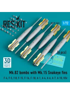   Reskit - Mk.82 bombs with Mk.15 Snakeye fins (6 pcs) (F-4 F-5 F-8 F-15 F-16 F-18 A-1 A-4 A-6 A-7 A-10 Kfir) (3D Printed)
