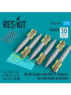   Reskit - Mk.82 bombs with Mk.15 Snakeye fins thermally protected (6 pcs) (F-4, F-8, F-14 F-18, A-1, A-4, A-6, A-7, AV-8B) (3D Printed)