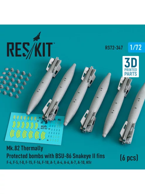 Reskit - Mk.82 bombs with BSU-86 Snakeye II fins (6 pcs) (F-4, F-5, F-8, F-15, F-16, F-18, A-1, A-4, A-6, A-7, A-10, Kfir) (3D Printed)