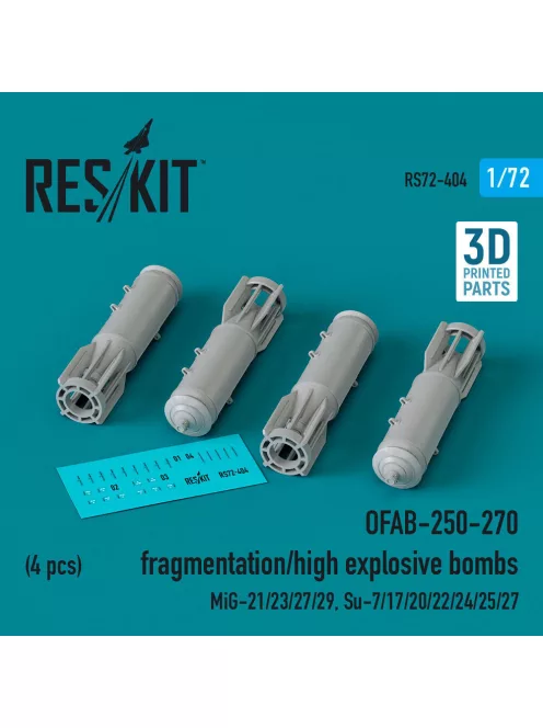 Reskit - OFAB-250-270 fragmentation/high explosive bombs (4 pcs) (MiG- / Su- / / /27) (3D Printed)