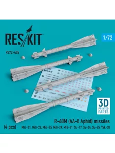   Reskit - R-60? (AA-8 Aphid) missiles (4 pcs) (MiG-21,MiG-23,MiG-25, MiG-29,MiG-31,Su-17,Su-24,Su-25,Yak-38) (3D Printed)