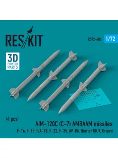   Reskit - AIM-120C (C-7) AMRAAM missiles (4 pcs) (F-16, F-15, F/A-18, F-22, F-35, AV-8b, Harrier GR.9, Gripen) (3D Printed)