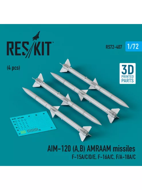 Reskit - AIM-120 (A,B) AMRAAM missiles (4 pcs) (F-15A/C/D/E, F-16A/C, F/A-18A/C) (3D Printed)