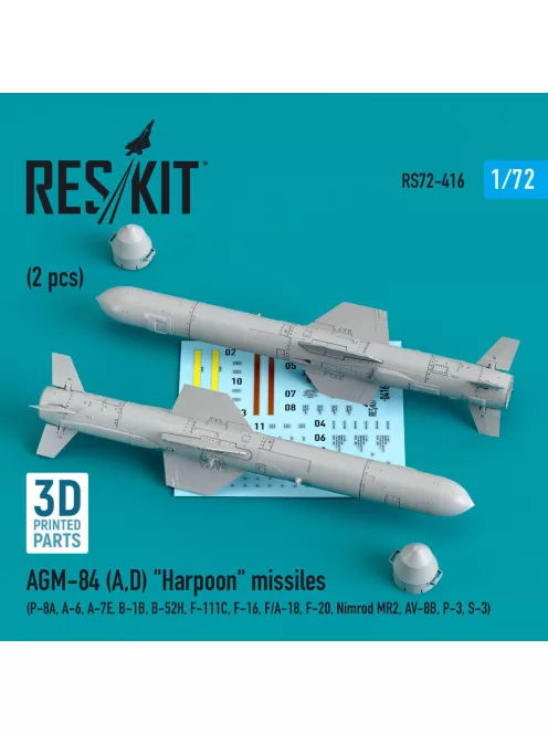 Reskit - AGM-84 (A,D) Harpoon missiles (2 pcs) (P-8A, A-6, A-7E, B-1B, B-52H, F-111C, F-16, F/A-18, F-20, Nimrod MR2, AV-8B, P-3, S-3) (3D Printed)
